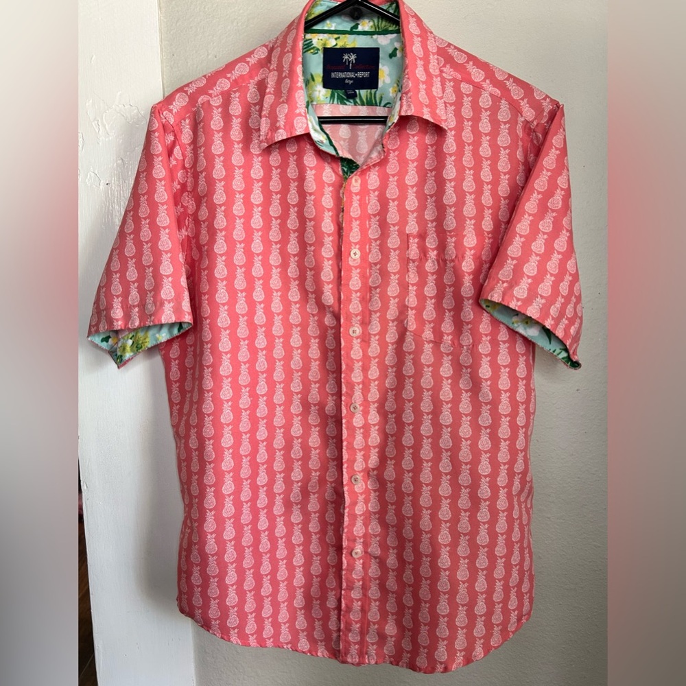 Tropical Collection Pink with Pineapples Hawaiian Shirt Size L